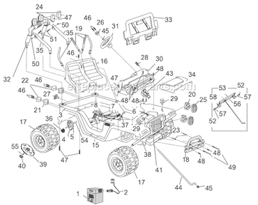 Page A Diagram and Parts List for B7659  Power Wheels Ride-On Cars